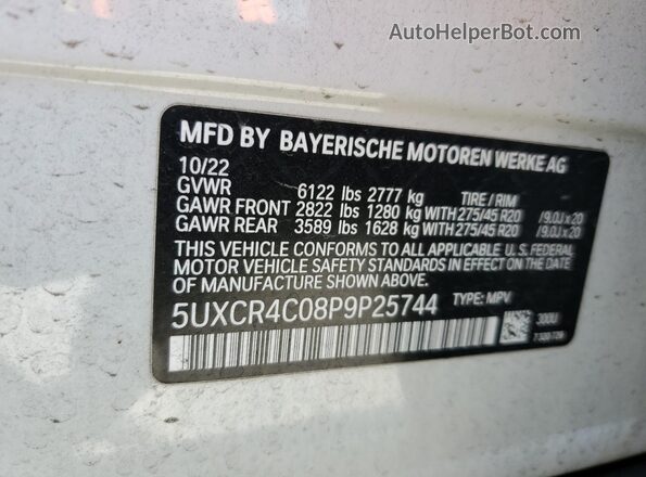 5UXCR4C08P9P25744 2023 BMW X5 White Շարժիչի բաժամունքի տեսք