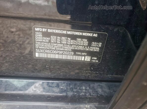 5UXCR6C06P9P20229 2023 BMW X5 Black VIN sticker view