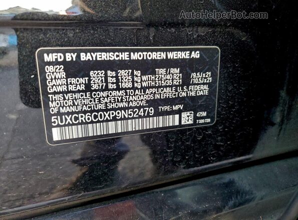 5UXCR6C0XP9N52479 2023 BMW X5 Black Вид наклейки з VIN-кодом