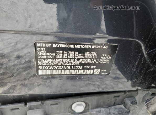 5UXCW2C03N9L14228 2022 BMW X7 Gray Vista de la etiqueta del VIN