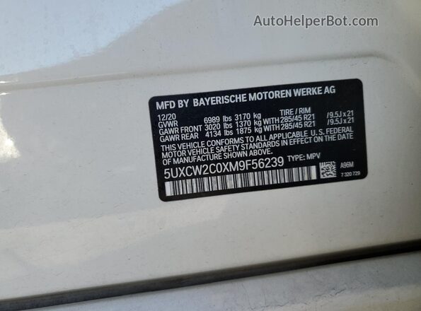5UXCW2C0XM9F56239 2021 BMW X7 White 