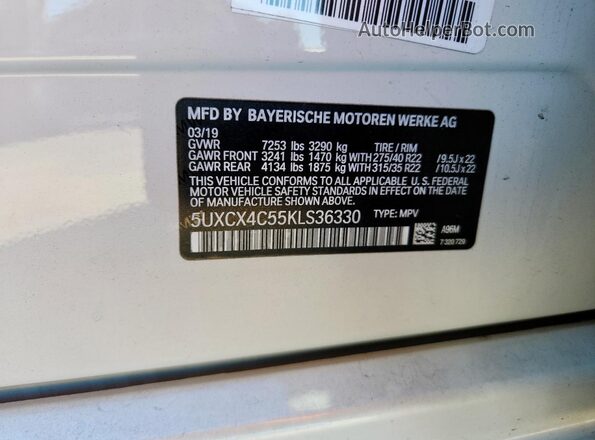 5UXCX4C55KLS36330 2019 BMW X7 White Vista del compartimento del motor