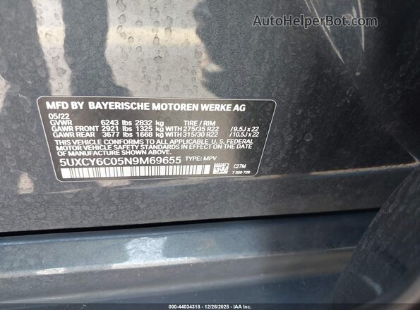 5UXCY6C05N9M69655 2022 BMW X6 Серый Вид подкапотного пространства