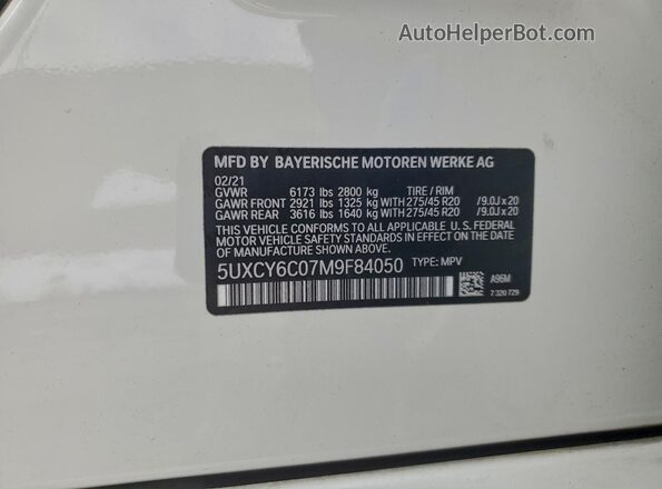 5UXCY6C07M9F84050 2021 BMW X6 Белый Вид наклейки с VIN-кодом