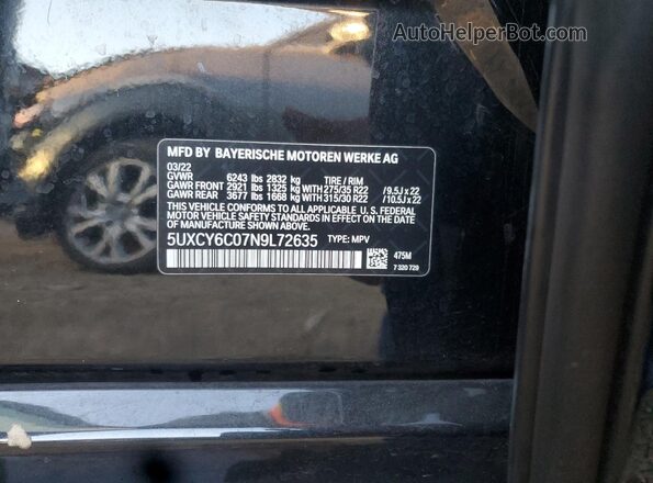 5UXCY6C07N9L72635 2022 BMW X6 Black Engine compartment view