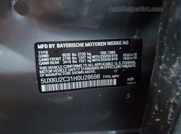 5UXKU2C31H0U28698 2017 BMW X6 Gray 