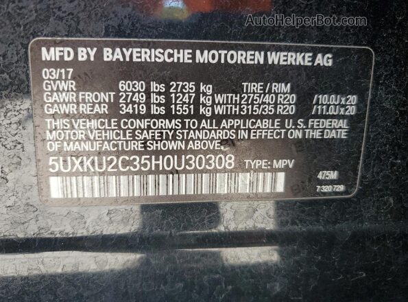 5UXKU2C35H0U30308 2017 BMW X6 Black 