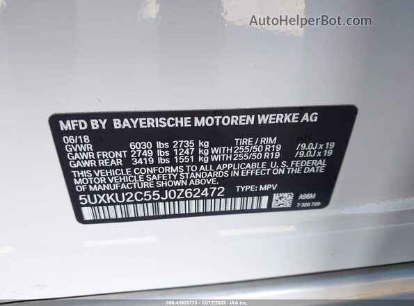 5UXKU2C55J0Z62472 2018 BMW X6 Белый 