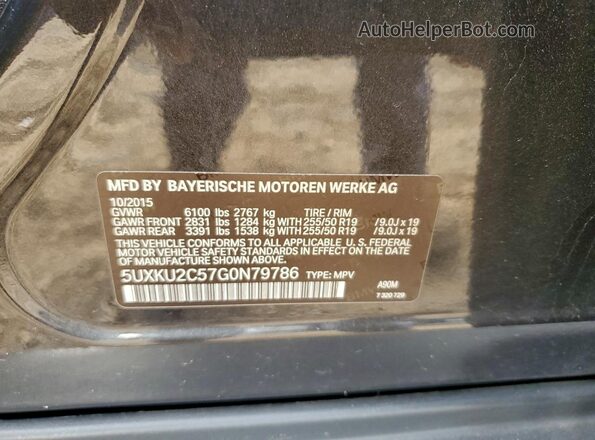 5UXKU2C57G0N79786 2016 BMW X6 Charcoal VIN კოდის სტიკერის ხედი