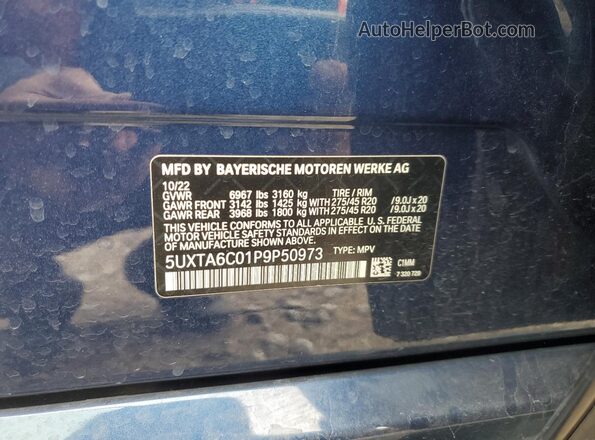 5UXTA6C01P9P50973 2023 BMW X5 Синий Вид наклейки с VIN-кодом
