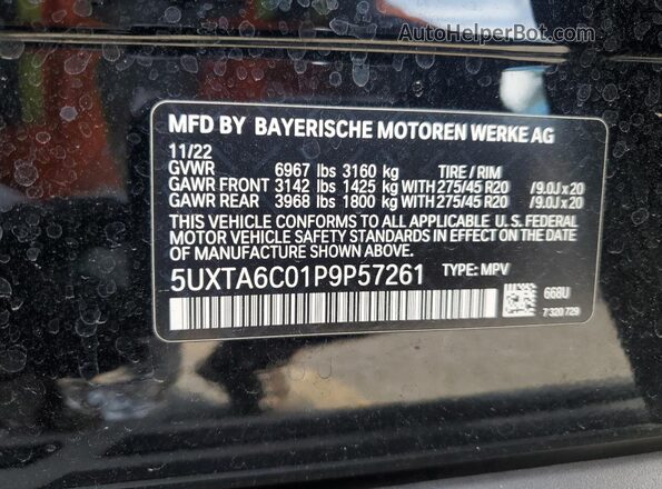 5UXTA6C01P9P57261 2023 BMW X5 Black Вид наклейки з VIN-кодом