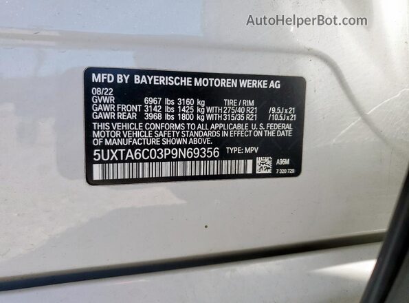 5UXTA6C03P9N69356 2023 BMW X5 White სალონის 360-გრადუსიანი ხედი