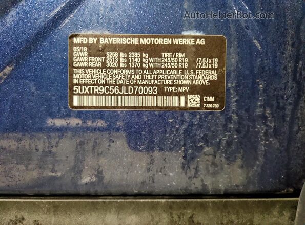 5UXTR9C56JLD70093 2018 BMW X3 Blue 