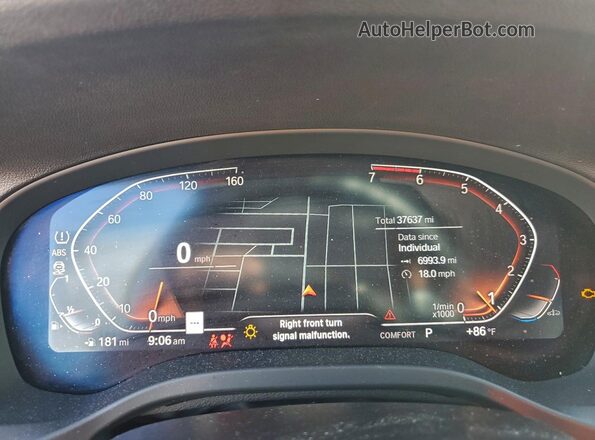 5UXTY3C00M9E60720 2021 BMW X3 Blue ხელსაწყოთა პანელის ხედი