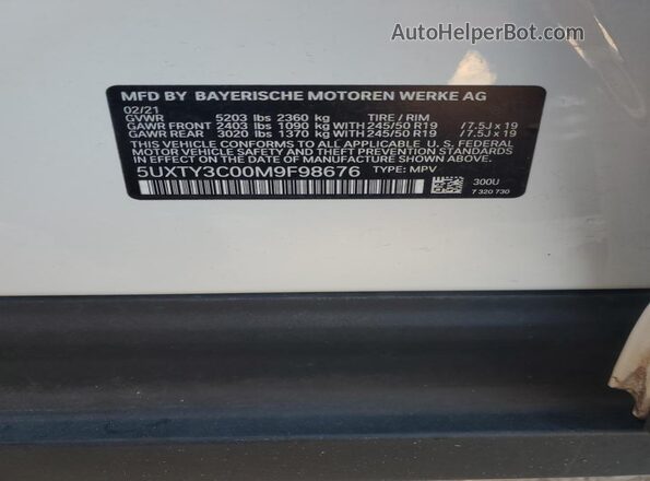 5UXTY3C00M9F98676 2021 BMW X3 White 