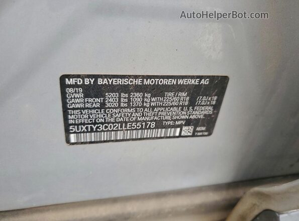 5UXTY3C02LLE55178 2020 BMW X3 Silver Widok wnętrza 360 stopni