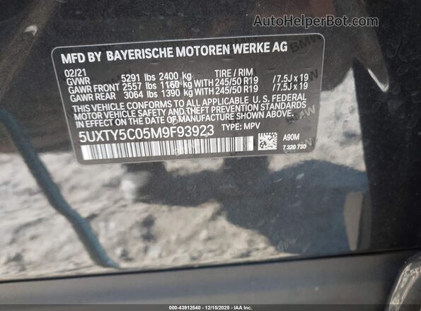 5UXTY5C05M9F93923 2021 BMW X3 Gray ძრავის განყოფილების ხედი