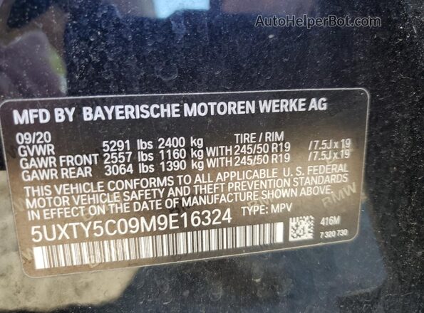 5UXTY5C09M9E16324 2021 BMW X3 Черный 