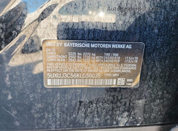 5UXUJ3C56KLG56035 2019 BMW X4 Черный Вид наклейки с VIN-кодом