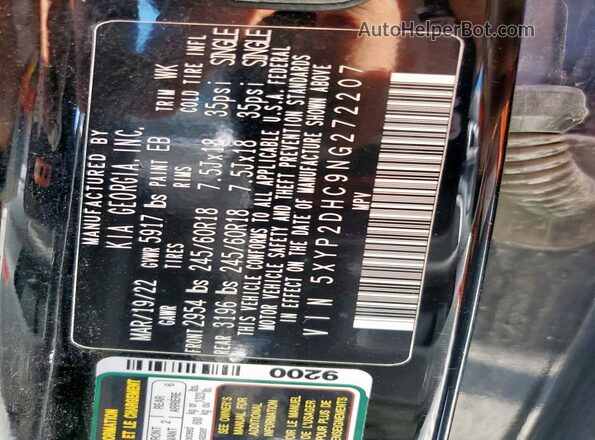 5XYP2DHC9NG272207 2022 KIA TELLURIDE Black VIN კოდის სტიკერის ხედი