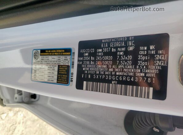 5XYP3DGC6RG437781 2024 KIA TELLURIDE White Vista de la etiqueta del VIN