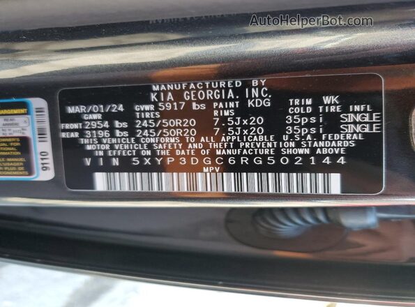 5XYP3DGC6RG502144 2024 KIA TELLURIDE Gray VIN sticker view