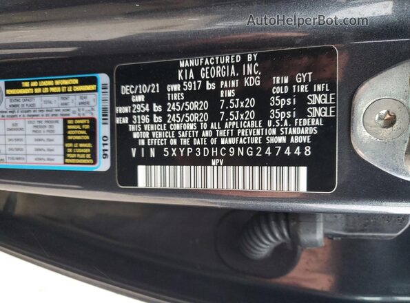5XYP3DHC9NG247448 2022 KIA TELLURIDE Blue Սալոնի 360 աստիճան տեսք