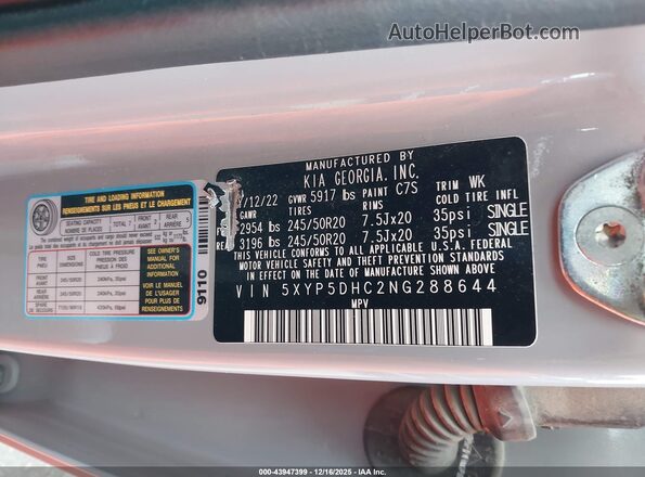 5XYP5DHC2NG288644 2022 KIA TELLURIDE Gray ძრავის განყოფილების ხედი