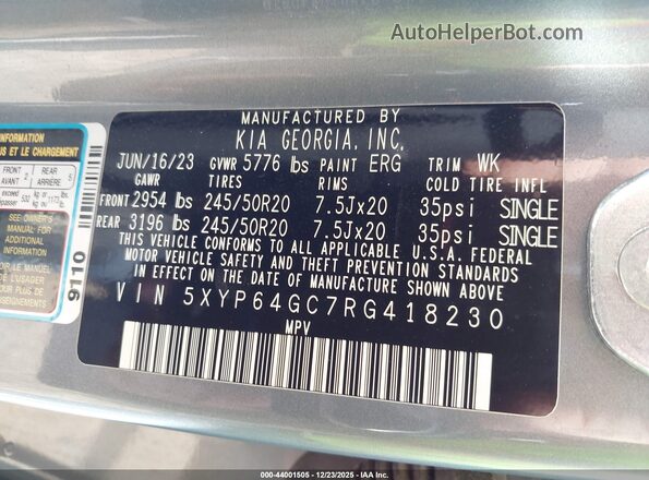 5XYP64GC7RG418230 2024 KIA TELLURIDE Серебряный Вид подкапотного пространства
