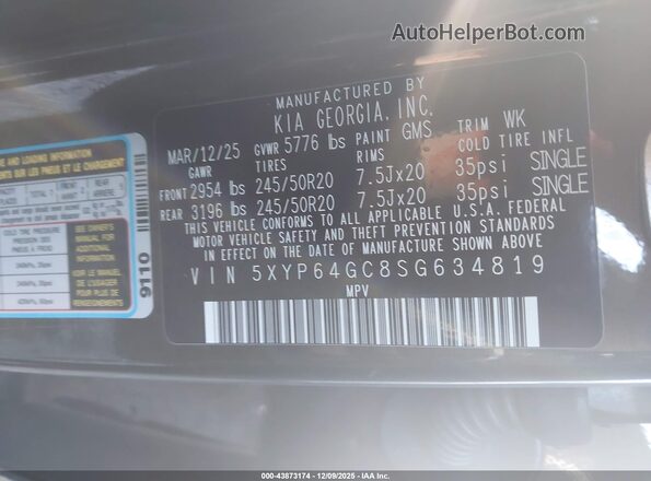 5XYP64GC8SG634819 2025 KIA TELLURIDE Brown Widok komory silnika