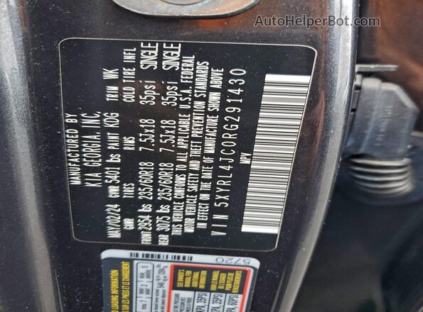 5XYRL4JC0RG291430 2024 KIA SORENTO Gray VIN կոդի պիտակի տեսք