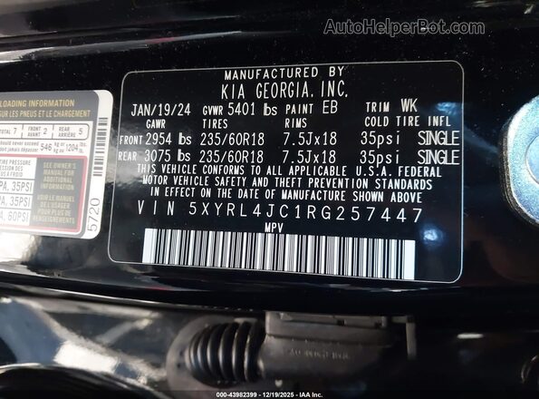 5XYRL4JC1RG257447 2024 KIA SORENTO Black Вид підкапотного простору