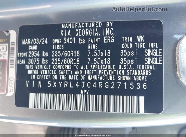 5XYRL4JC4RG271536 2024 KIA SORENTO Gray Շարժիչի բաժամունքի տեսք
