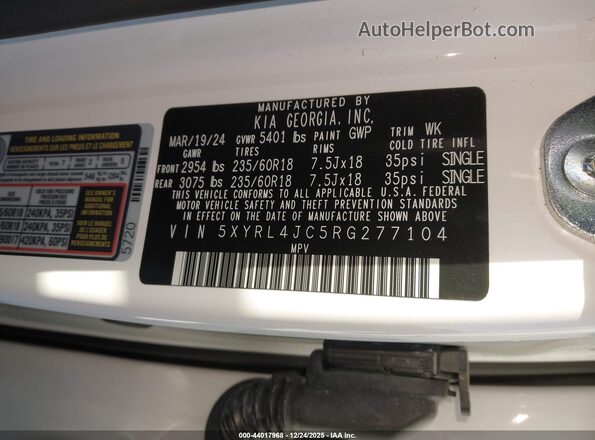 5XYRL4JC5RG277104 2024 KIA SORENTO White Вид підкапотного простору