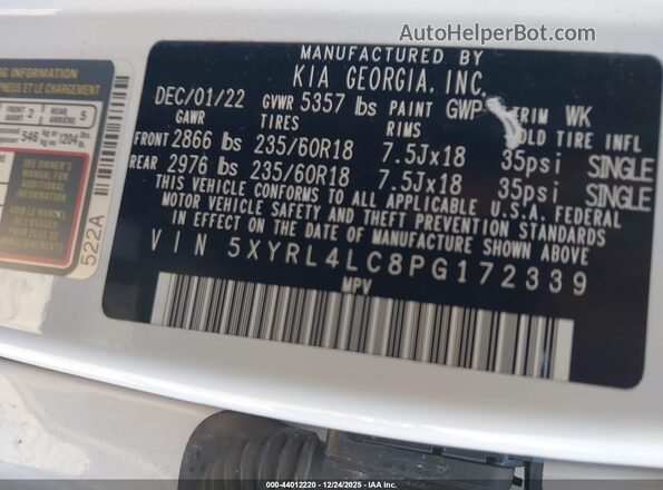 5XYRL4LC8PG172339 2023 KIA SORENTO White Widok komory silnika