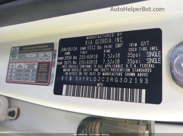 5XYRLDJC3RG302193 2024 KIA SORENTO White Engine compartment view