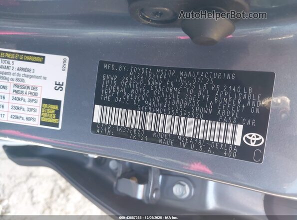 5YFB4MDE3SP342920 2025 TOYOTA LL Silver Vista del compartimento del motor
