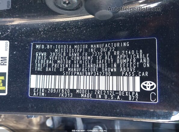 5YFEPMAE9NP342790 2022 TOYOTA LL Black Widok komory silnika