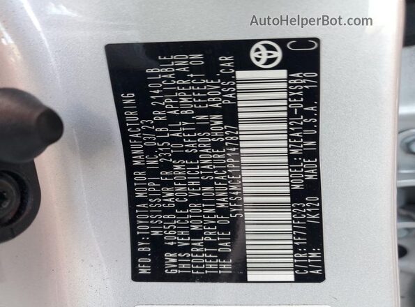 5YFS4MCE1PP147827 2023 TOYOTA LL Silver VIN sticker view