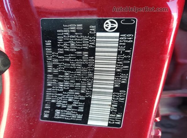5YFS4MCE3NP129004 2022 TOYOTA LL Red Вид наклейки з VIN-кодом
