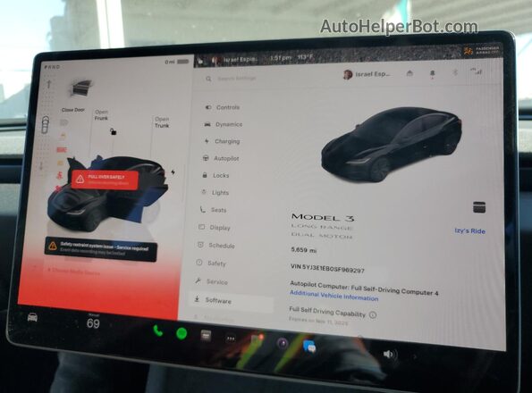 5YJ3E1EB0SF969297 2025 TESLA MODEL Black Вид щитка приладів
