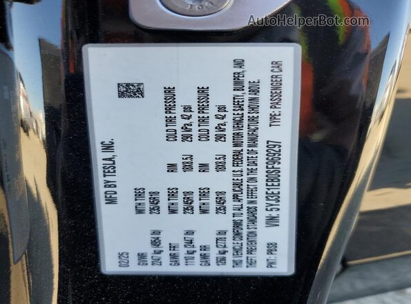 5YJ3E1EB0SF969297 2025 TESLA MODEL Black Вид наклейки з VIN-кодом