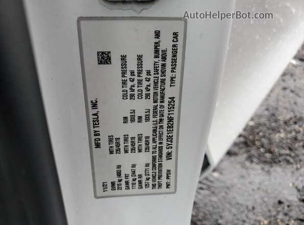 5YJ3E1EB2NF115254 2022 TESLA MODEL White Շարժիչի բաժամունքի տեսք