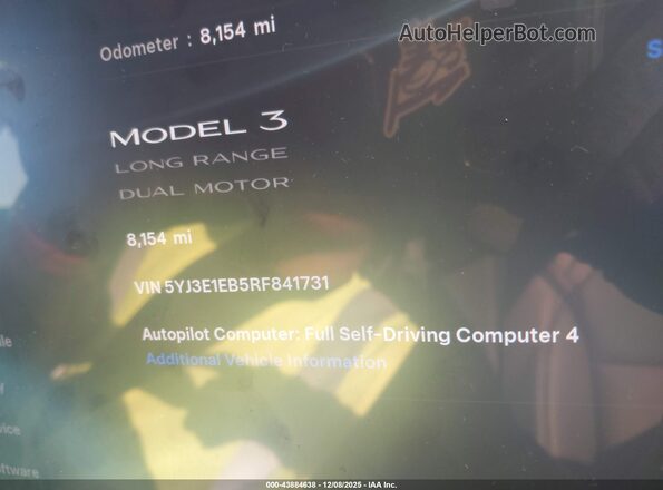 5YJ3E1EB5RF841731 2024 TESLA MODEL 3 White 