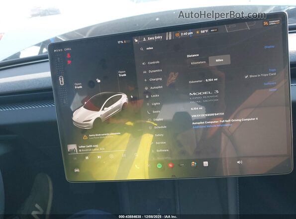 5YJ3E1EB5RF841731 2024 TESLA MODEL 3 White Հետևի նստատեղերի տեսք