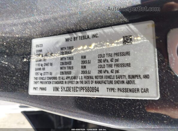 5YJ3E1EC1PF580894 2023 TESLA MODEL 3 Gray 