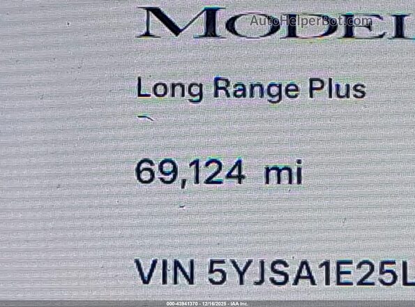 5YJSA1E25LF397488 2020 TESLA MODEL S Gray 