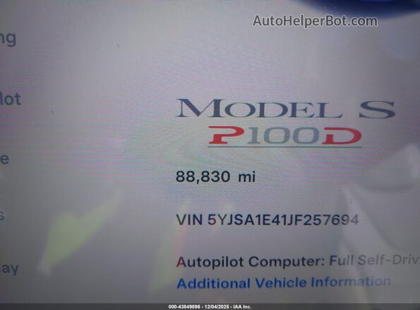 5YJSA1E41JF257694 2018 TESLA MODEL S Black 