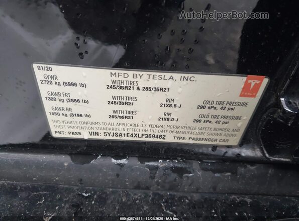 5YJSA1E4XLF369462 2020 TESLA MODEL S Black 