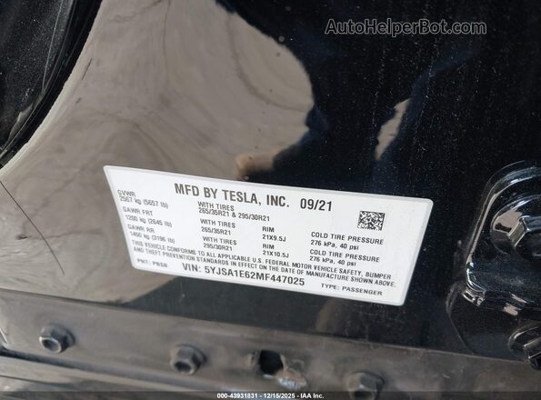 5YJSA1E62MF447025 2021 TESLA MODEL S Черный Вид подкапотного пространства